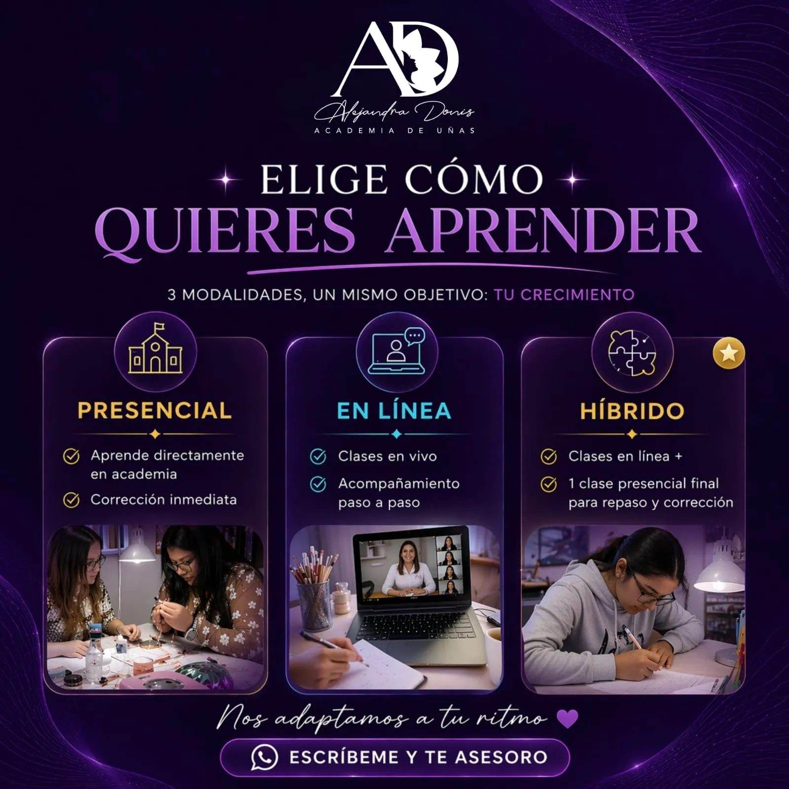 Elige como quieres aprender - Presencial, En Linea o Hibrido